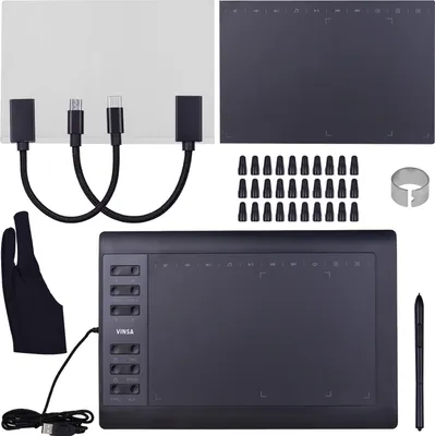 Obrázok produktu pre profesionálny grafický kresliaci tablet s rozmermi 10 x 6 palcov 12 expresných tlačidiel so stylusom s 8192 úrovňami Pripojenie k PC/notebooku Kompatibilný s Windows Mac pre online kurzy kreslenia a dizajnu