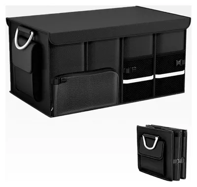 Produktbild von Kofferraumtasche, Kofferraum Organizer mit Deckel, faltbar, stabil und rutschfest, mit Aluminiumgriffen und Reflexstreifen