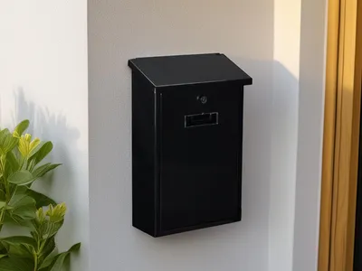 Produktbild von Briefkasten in Schwarz mit Namenssschild & Ersatzschloss, 4 Schlüssel Postkasten
