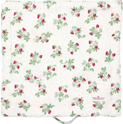 Produktbild von Greengate Sitzkissen Box Kissen BERRY Weiß mit Erdbeeren 50x50