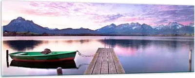 Produktbild von Bilder auf glas - See Berge Wasser - 90x30cm - Glasbilder - Wandbilder - Kunstdruck - zum Aufhängen bereit - Wanddekoration aus Glas - Glas Bilder - Wandbild auf Glas - Einteilig - GAB90x30-3671