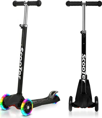 Immagine prodotto di Fiqops bambini scooter calcio scooter città scooter LED ruote calcio scooter triciclo altezza regolabile nero