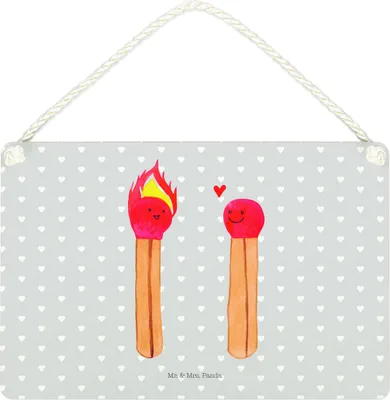 Produktbild von Mr. & Mrs. Panda Schild Streichhölzer DIN A4 - Grau Pastell - Geschenk, Liebesbeweis, Freundin, Wandbild Holz, Liebesgeschenk, wandtafel, holzbild, Türschild, Holzschild