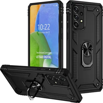 Produktbild von Galaxy A73 5G Hülle, Dual Layer Robust Militäre Schutzhülle mit Ringhalterung Ständer für Samsung Galaxy A73 5G Schwarz