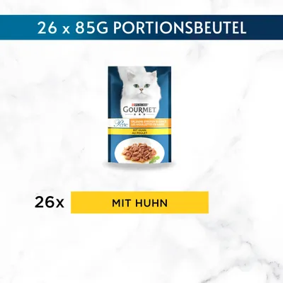 Produktbild von Gourmet Perle Erlesene Streifen Katzenfutter Nass Huhn 26x85g Packung