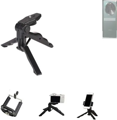 Produktbild von K-S-Trade Stativ Tisch-Ständer Dreibein Handy-Stativ Ständer kompatibel mit Oppo Find X6 Mini-Stativ Smartphone Tripod Handy-Stativ aus Plastik