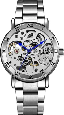 Produktbild von Alienwork Automatikuhr Armbanduhr Herren Damen Silber Edelstahl Metallarmband Skelett Glasboden
