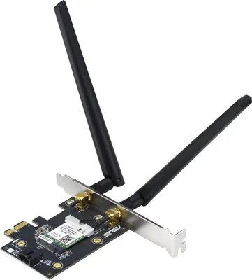 A close-up shot of a computer network adapter with two antennas, isolated on a white background.