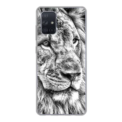 Produktbild von MuchoWow® Handyhülle Schutzhülle Hülle für Samsung Galaxy A51 Porträt - Löwe - Schwarz und weiß Silikon Softcase Handy Hülle - Schutzabdeckung
