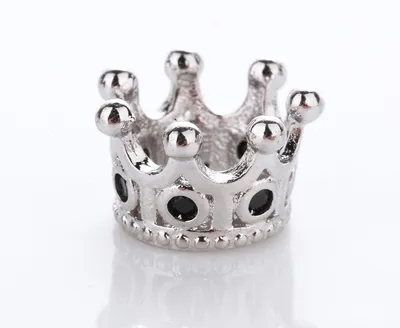 Produktbild von Großlochperlen Charm 5 Stück, Krone 10,8 x 7,2 mm, silber mit schwarzen Steinen