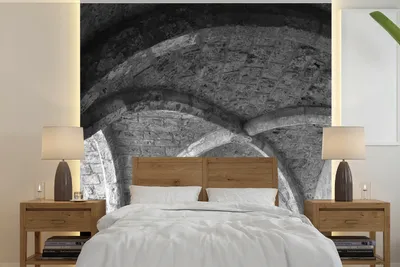 Produktbild von MuchoWow® Fototapete für Wohnzimmer oder Schlafzimmer Wandtapete Vinyl Motivtapete Schwarz-weiße Abteibögen in Frankreich - 220x220 cm - Tapeten