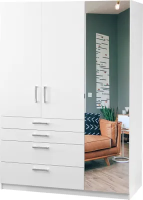 Produktbild von Drehtürenschrank Parma 150 LUX, 3 Türen Kleiderschrank mit 1 Spiegel, Moderne Garderobe, Schrank Größe: 150 x 210 x 60 cm
