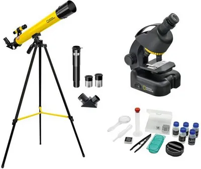 A National Geographic telescope and microscope set is displayed against a white background.