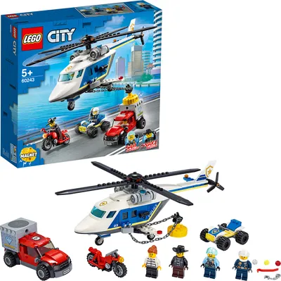 Produktbild von LEGO 60243 City Verfolgungsjagd mit dem Polizeihubschrauber, Hubschrauber Spielzeug mit Polizeibuggy, Motorrad und Flucht-Pickup, Spielzeug ab 5 Jahre