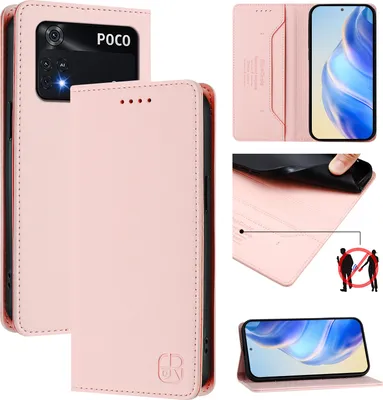 Produktbild von Lederhülle für Xiaomi Poco X4 Pro 5G Hülle Flip Brieftasche Kartenfächern Ständer Schutzhülle Pink