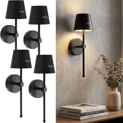 Produktbild von 4er-Set Elegante LED Wandleuchte kabellos mit Fernbedienung: Akku Wandlampe dimmbar in Schwarz, USB aufladbar mit Timer & Touch-Sensor