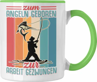 Produktbild von Trendation - Angler Fischer Tasse zum Angeln Geboren Geschenk Raubfische Hobbyangler Angeln Kaffeetasse Zubehör (Grün)