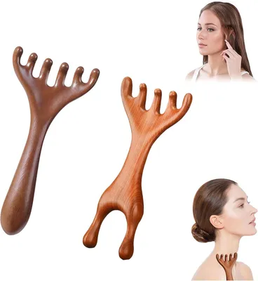 Produktbild von Kopfhautmassagegerät, 2-teilig, Holzmassagekamm, Entspannung überall