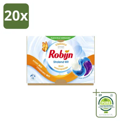 Produktbild von 20 x Robijn 3-in-1 Wascapsules Stralend Wit - Großpackung - 20 Stücke