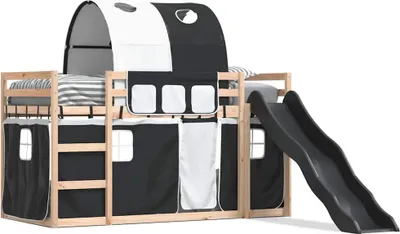 Produktbild von vidaXL Etagenbett mit Rutsche und Gardinen Weiß und Schwarz 80x200 cm