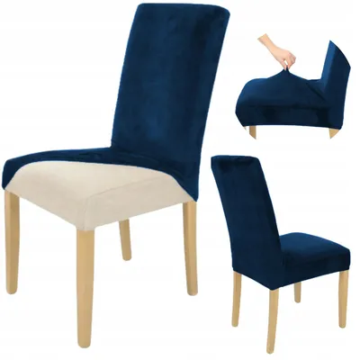 Produktbild von Stuhlhusse Stretch Dunkelblau - Samt - Universal - Esszimmer Stuhlbezug - 1 Stück