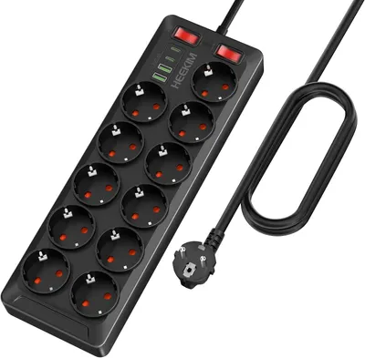 Produktbild von Steckdosenleiste mit USB – 11-fach-Mehrfachsteckdose mit Schalter – 2 USB-A- und 2 USB-C-Anschlüsse – 4000 W – 16 A