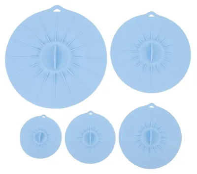 Produktbild von Silikon-Deckel-Set, hitzebeständig, wiederverwendbar, Mikrowellen-Spritzschutz, Lebensmittelabsaugung, für Schüsseln, Töpfe, Pfannen, 5 Stück, Blau