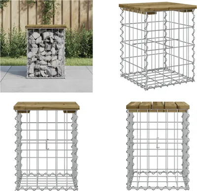 Produktbild von vidaXL Gartenbank aus Gabionen 33x31x42 cm Kiefernholz Imprägniert - Gartenbank - Gartenbänke - Outdoor Bank - Außenbank