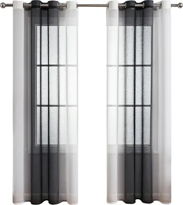 Produktbild von Hochwertiger Farbverlauf-Vorhang für Schlafzimmer und Wohnzimmer, schwarzer transparenter Stoff mit Ösen,132 cm x 241 cm,stilvoll und modern.