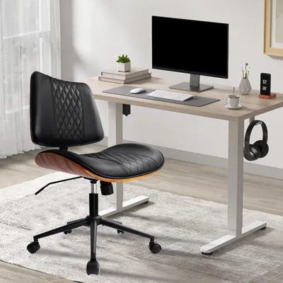 Immagine prodotto di Sedia da ufficio nera - Schienale in mesh ergonomico - Seduta confortevole - Rivestimento in ecopelle