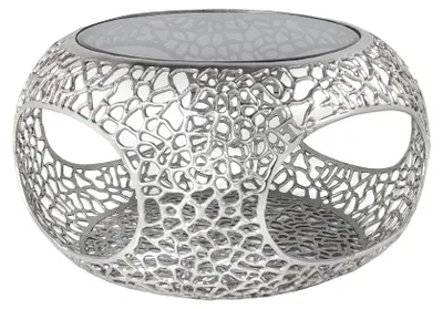 Image de Table basse 40 cm en verre argenté, design moderne pour le salon - ACHETER MAINTENANT