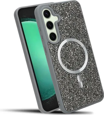 Immagine prodotto di Cadorabo custodia per Samsung Galaxy S24 FE custodia glitter compatibile con MagSafe in GRIGIO custodia magnetica per cellulare Sparkle Diamond per Samsung Galaxy S24 FE custodia protettiva in cristallo antiurto con forza magnetica