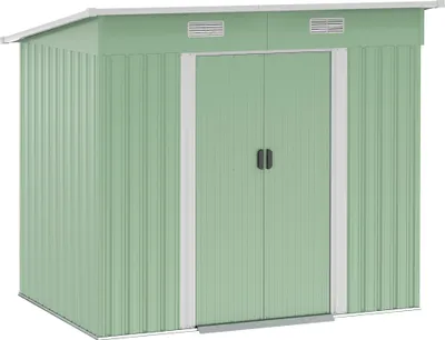 Produktbild von Gerätehaus Metall 2,3 m² 207 x 130 x 182 cm Geräteschuppen mit Pultdach Fenster Bodenrahmen Grün