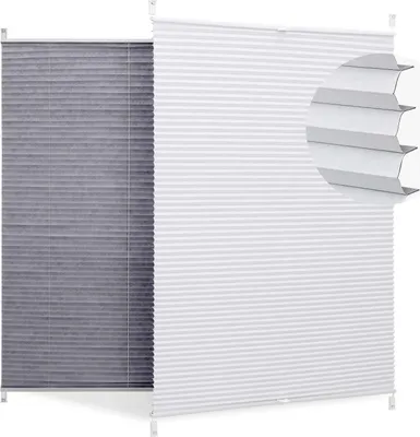Produktbild von Sekey Plissee 90x130cm ohne Bohren 100% Verdunkelung & Sichtschutz Thermo Plissee Rollo Klemmfix für Fenster & Türen Halb-Wabenplissee Weiß und Grau