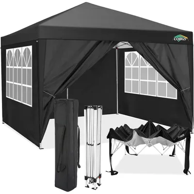 Produktbild von Faltpavillon 3x3m Wasserdicht UV-Schutz 50+ mit 4 Seitenteilen Schwarz
