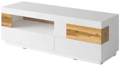 Zdjęcie produktu dla Szafka RTV SILKE 2S1KL 160cm biały połysk/dąb wotan