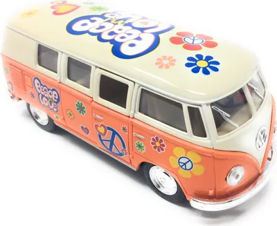 Produktbild von Modellauto T1 Bus Peace and Love 1962 orange / beige Rückziehmotor