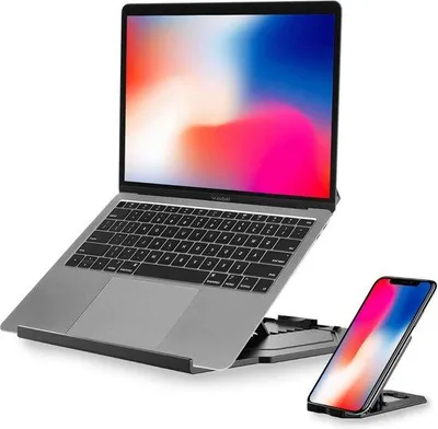Image de Support pliable pour ordinateur portable, réglable en hauteur, noir