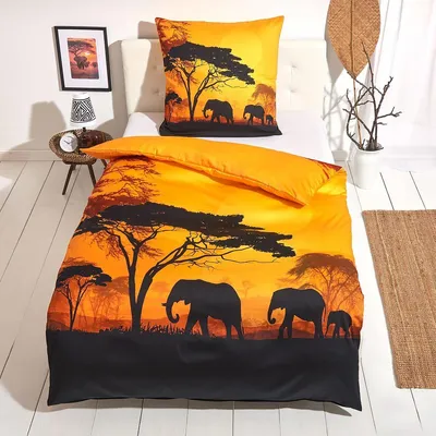 Produktbild von Traumschlaf Mako-Satin Bettwäsche Afrika gelb 155x220 cm + 80x80 cm