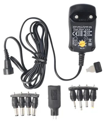 Produktbild von 3 Volt bis 12 Volt Universal-Netzteil inklusive 1 USB- und 8 DC-Adaptern, max. 3,6 W und 0,3A