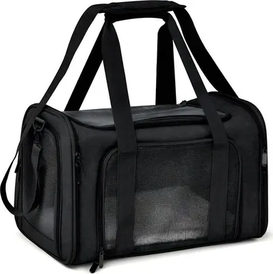 Produktbild von Happy Home Tragbare Haustiertasche für draußen Faltbar atmungsaktiv Große Kapazität Autoreise Tragetasche für Katze Hund Schwarz