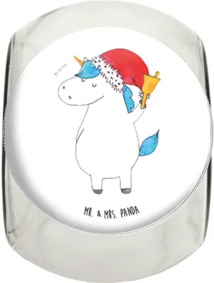 Produktbild von Mr. & Mrs. Panda Lebensmittelbehälter Einhorn Weihnachtsmann L 870ml - Weiß - Geschenk, Unicorn, Weihnachten, Einhörner, Vorratsdose Glas, Teedose, Kaffeedose, Nikolaus