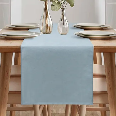 Productafbeelding van Tafelkleed - Waterafstotend, linnenlook - Geschikt voor eetkamers en decoratie - Lichtblauw, 40 x 180 cm