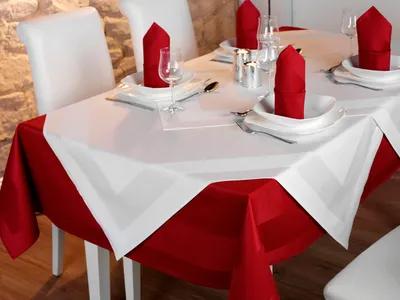 Produktbild von Tischdecke Damast Tischwäsche Atlaskante 100% Baumwolle Bordeaux 160 x 160 cm