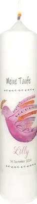 Produktbild von Taufkerze 265 x Ø 60 mm in Weiß "Meine Taufe" - Taube rosa und Namensverzierung