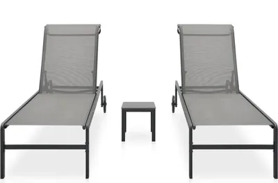 Image de vidaXL Bains de soleil 2 pcs. avec table Textilène et acier