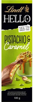 Produktbild von Lindt Hello Pistachio & Caramel Vollmilch Tafel 100g