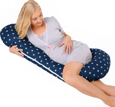 Immagine prodotto di Cuscino per gravidanza tipo C per chi dorme di lato e allatta - Stelle blu navy