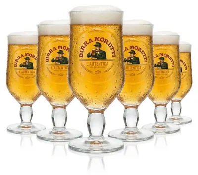 Produktbild von 6x Birra Moretti Gas 0,25l Pokalgläser Ricetta Dal 1859 Biertulpe Pils Italien