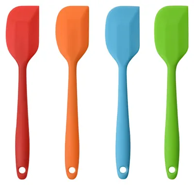 Produktbild von Silikon-Teigschaber-Set, antihaftbeschichtete Gummispatel mit Edelstahlkern, hitzebeständiges Küchenhelfer-Set zum Backen, 4-teilig, mehrfarbig
